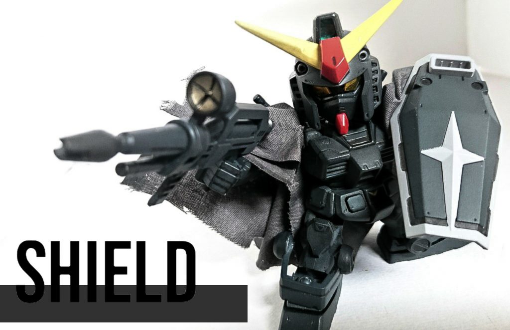 ・シールド
 捏 造 。
アクセントやシルエット変更の為に簡単に製作。
サフで塗装を済ませるくらい簡単に製作。
白を加えることでシールドを目立たせて見た目を変化させるように意識しています。手抜きじゃないよ。