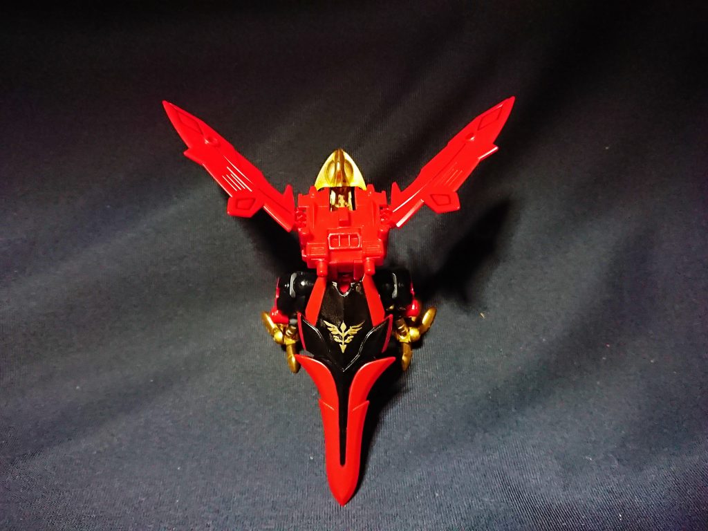 巨神体用の延長パーツ(鳳凰の尾)を外し背後から見ると、ネオ・ジオンの紋章になるようにパーツを配置しています。