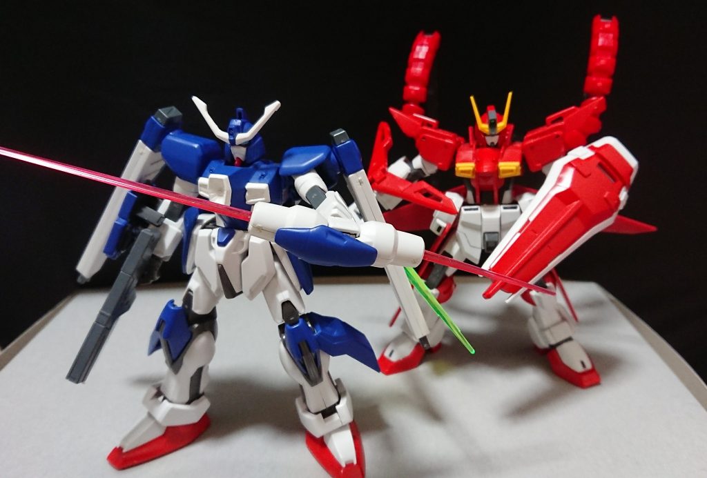 [総合スペック]
総合スペックは1.0～13.0の内
アビス・スピーグのスペックは7.9と断定

戦果
スピューラ・チェイズ１機の撃破(後に紹介予定)
ドラドAの撃破(後に紹介予定)
大型MS？の撃破に貢献(後に紹介予定)

ドラドAとの戦闘において大破。
大型MS?との戦闘において中破。

如何だったでしょうか、噛ませ犬みたいなポジションの機体でありコンパクトに纏まったからか個人的に結構気に入ってる作品の１つです。
後この作品はかなり小柄でHGのゲルググJとこれほど身長差があります↓