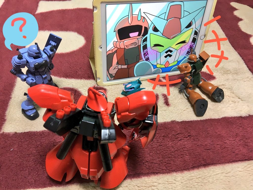 ヅダ:なにしてるんだ?
サザ:不審物ベタベタ触ってたらなんかついたから遊んでた
ガル:うわあ〜〜なにこれどうなってるの?
すげえ〜〜