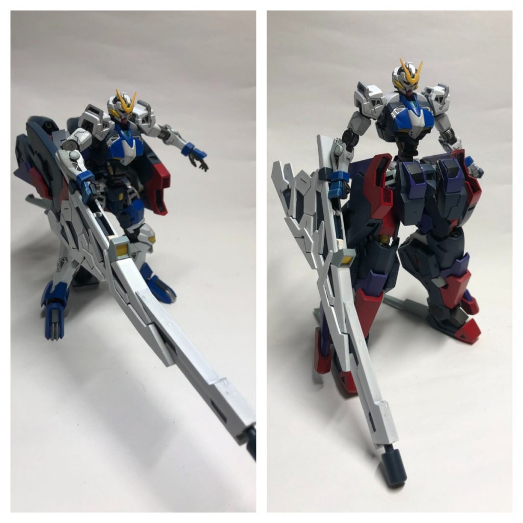 Bブースター装備、Bカウル形態です。ケラウノスが馬鹿デカいのでこちらもT装備に劣らぬボリューム。Bカウル時は足首とアンクルガードを外すことで接続可能としています。