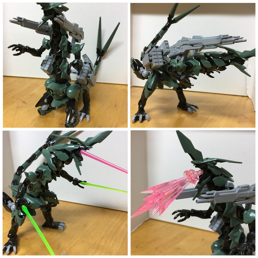 武装はすべて両形態で使用可能である
背部キャノン砲(実弾)2門、多連装ミサイルポッド、掌部ビームバルカン兼ビームサーベル、口部ビームサーベル発振部と機体の全エネルギーを放つ破山ダナジン砲
破山ダナジン砲は反動が凄まじいため、四脚での発射体制をとる必要がある