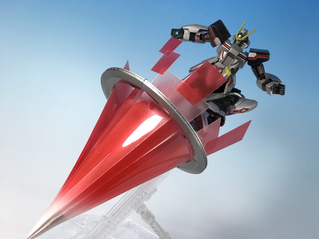 ## クリムゾンスマッシュ
円形の内側に張られたエネルギー被膜を蹴り延ばしてこんな事になる、という色々折衷した設定。
改造もやったことないレベルだった割には、エフェクトつくったりと結構頑張ってますね…
最後までご覧下さり、ありがとうございました!