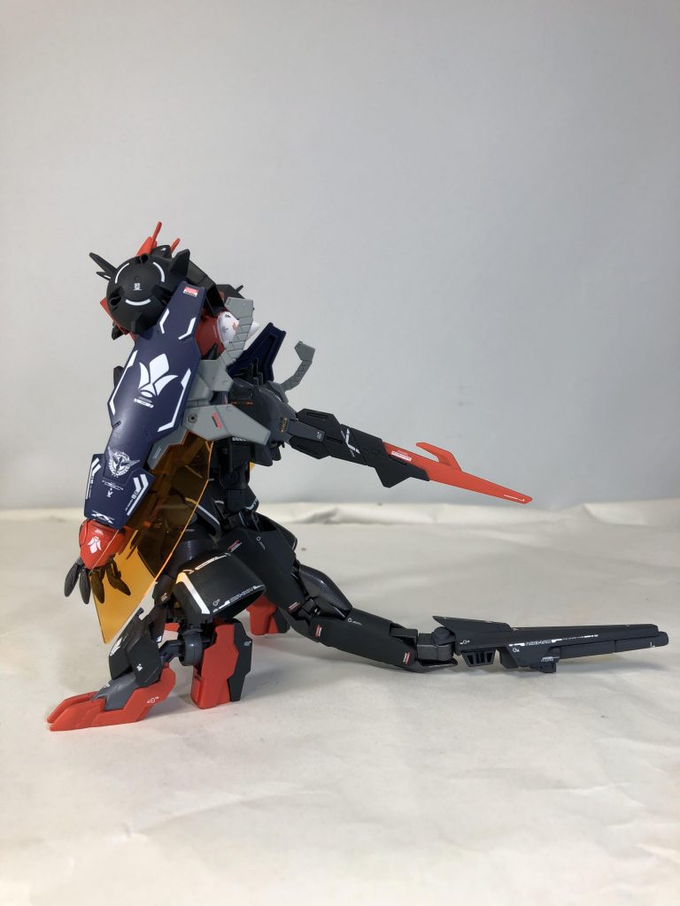 側方から。 テールブレードをバックパックごと移植。さらにダナジンの尻尾を装備。
怪獣的なシルエットに