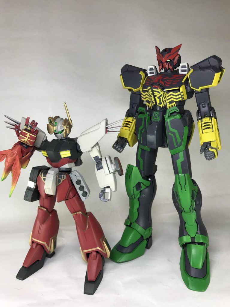 別で作ったジェムズガン改(アンク専用機)と並べてオーズのベストコンビも再現できます
ただ、ジェムズガンが1/144サイズなので、身長差がww(*´꒳`*)