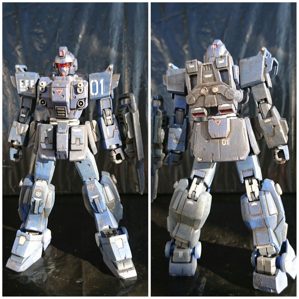 とりあえずポン立ち。
全体的につやけしを厚く吹いて白化させることで戦った戦った後の様にしています。
バックパックに見えるのは磁石で、違和感があまりないように追加できたと思っています。