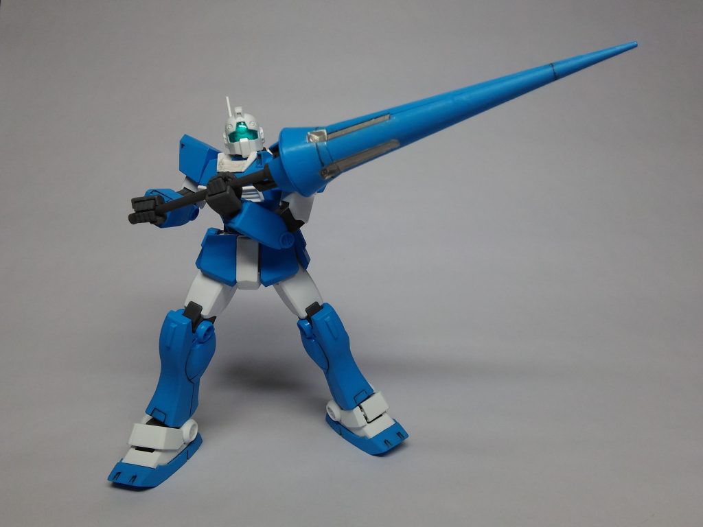 HGジンクスⅢのディフェンスロッドを、アクリジョンのスカイブルーとシルバーを筆で塗り分けたオリジナル武器。