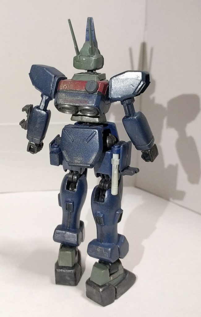 LM（リミテッドモデル）シリーズのドートレスのパーツを外装パーツとして使用し、基本内部フレームには食玩のGフレームを加工し組み込む事で製作しました
またその他にもジムシリーズやジェノアスシリーズなどからも一部パーツを取り本機に使用してます