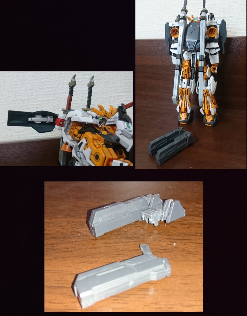 サーベルはアーマーの内にプラ板を取り付けてサーベルをマウント
ハンドガンはフレームアームズのキットを加工して付けました