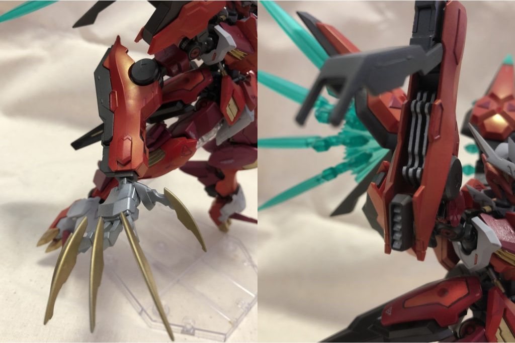 右腕-輻射波動-
コードギアスの紅蓮二式から拝借した輻射波動機構です。
相手を掴んでボンっとできます。
またボンっと下後に排熱できるようにそれらしいフィンを付けてみました。
(初のシイタケで楽しかったです)