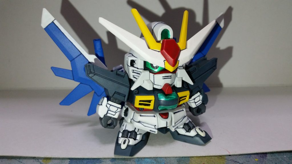 Gジェネキットのガンダムダブルエックスに、BB戦士ビルドストライクフルパッケージのビルドブースターを装着しています。