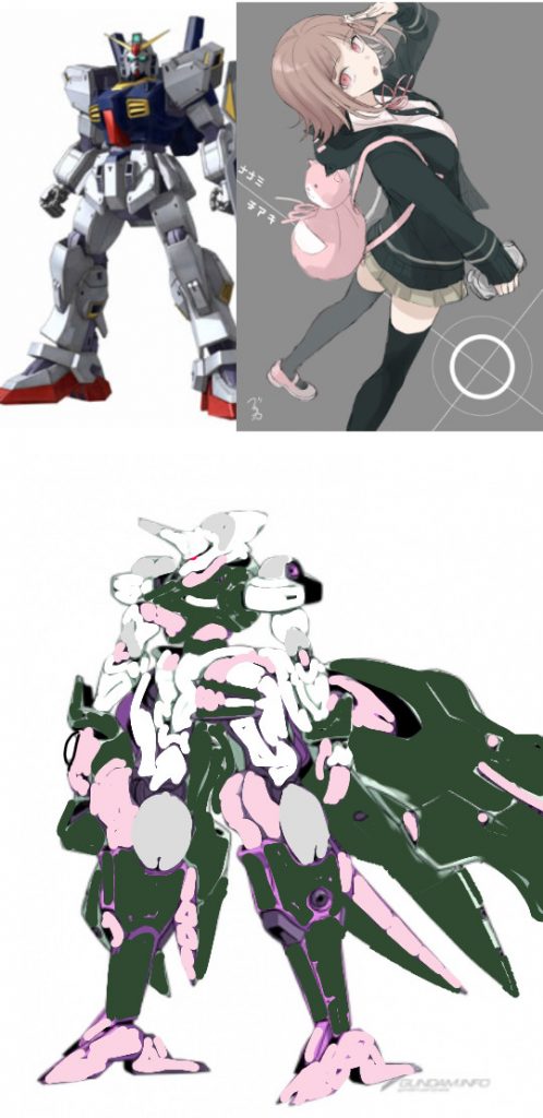 塗装のイメージ画像です。
完成した機体とは若干配色違いますけど
色の配置はガンダムMk-Ⅱを
イメージしてます笑

右上の女の子がこの機体の搭乗者(設定)の
ダンガンロンパの七海千秋ちゃんです。