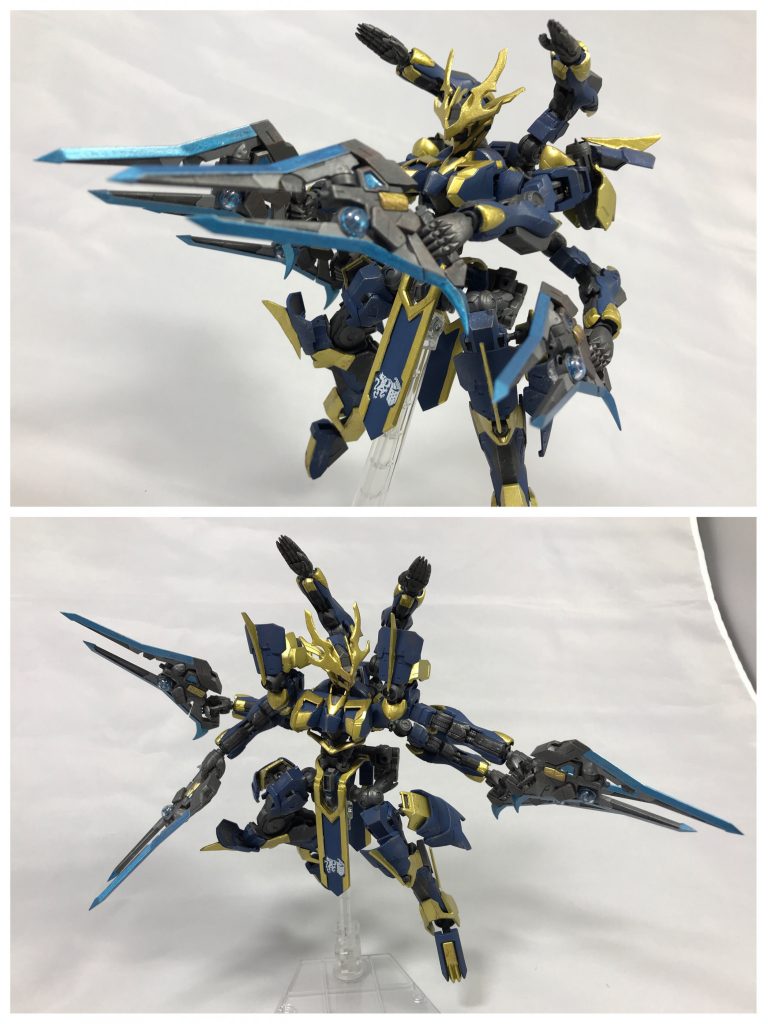 ## [ソーデッドカノン:レールガンモード]
ソーデッドカノンの中遠距離用形態。
刃部分が展開し、銃口とレールが露出する。

ソーデッドカノンには小型エイハブリアクターが搭載されており、その電力を用いて弾体を加速する。
弾丸として対MS榴弾、HEAMSが用いられており、ナノラミネート装甲に対しても一定の威力を発揮することが可能。