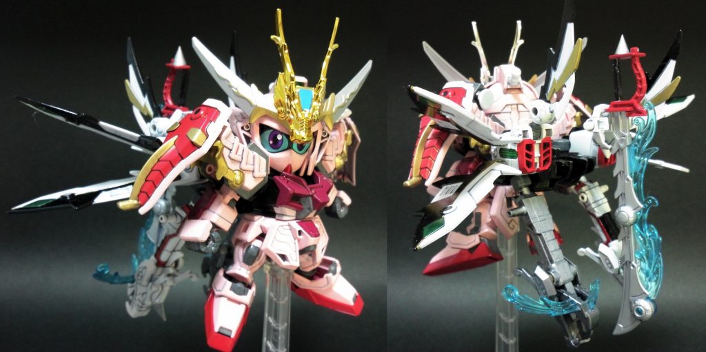 オオトリ装備はカラーリングがやや地味ですが、ルージュがピンクなので全体のバランスはいいと思います。
本キットも設定のカラーリングに近づけて塗装しています。
お顔は孫尚香ガーベラのものを移植しています。