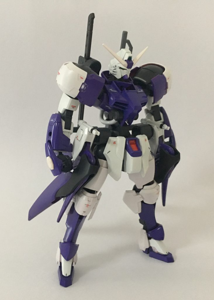 【フロントビュー】
月面で回収されたデスティニーガンダムの外装が散りばめられている。頭部はそのまま移植されガンダムフェイスとなった。
両掌にパルマフィオキーナ掌部ビーム砲を内蔵するため強度の問題上、両腕部はヴァルキュリア・フレームをそのまま使うことなく新規開発されている。