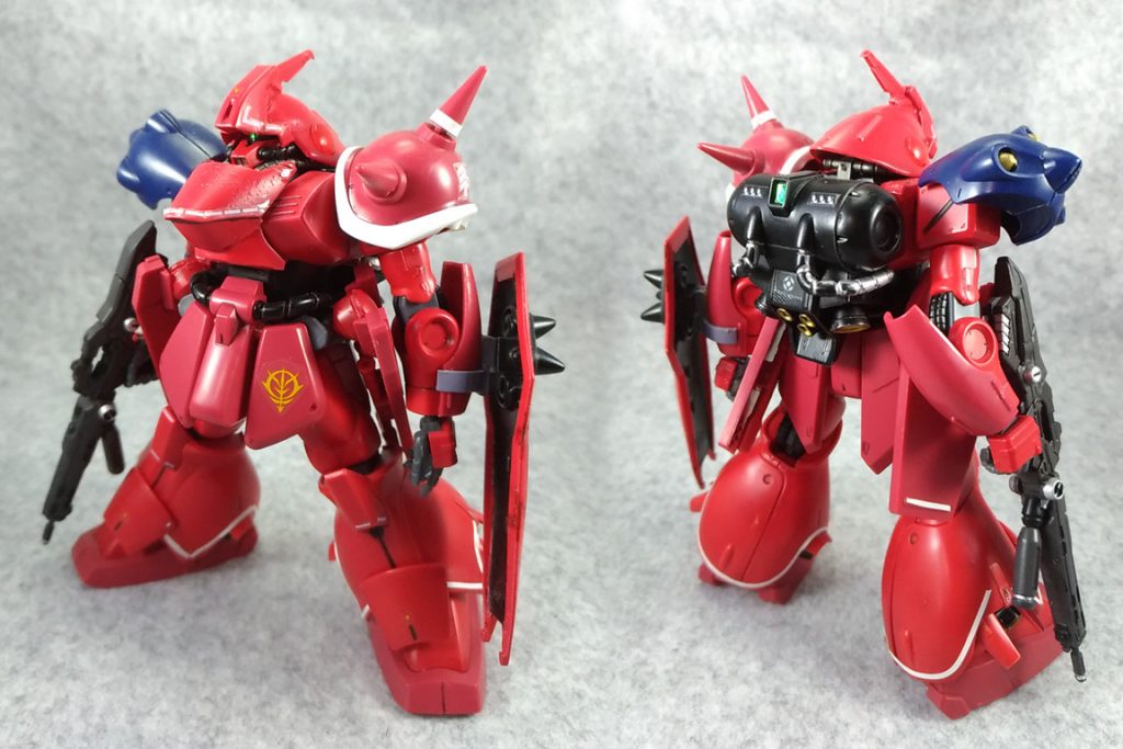 頭部はビルダーズパーツのアンテナとドムR35のパーツです。
肩はアメケンプの余剰パーツです。
白いところの殆どはビニールテープです。