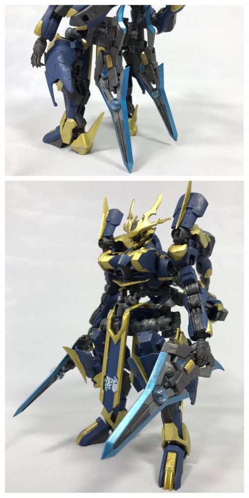 ## [銃装剣:ソーデッドカノン]
斑鳩の主装備として開発された複合兵装。
距離や状況に応じてソードモードとレールガンモードに切り替えることが可能であり、武器を持ち替えずにさまざまな距離での戦闘を可能としている。
二つの形態を両立させるためにはソーデッドカノン自体に高い剛性を持たせる事が不可欠であったため、基礎フレームの素材としてレアアロイ合金が採用されている。
そのため高い耐久性を誇るが非常に高価な武装となってしまった。