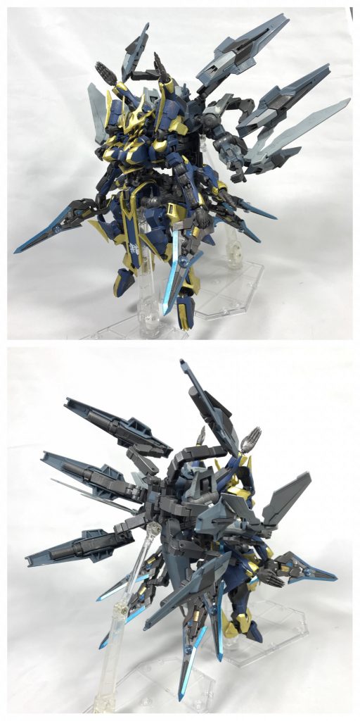 ## [ASW-G-67-Amd:R-AD 禍津斑鳩(マガツイカルガ)]
鵲と合体した状態の斑鳩。
鵲のもつエイハブドライブシステムによる浮遊と斑鳩の攻撃力及び機動性が複合され、非常に高い戦闘能力を誇る。

一方で2機のMSの操作系が結合した状態にある禍津斑鳩をコントロールするためには Aileシステムを全力で稼働させる必要があり、継戦可能時間に限りがあるという欠点を持つ。

*「これより僕たちは、あなたがたにとっての禍となる。ゆえに征きましょう、禍津斑鳩！」*