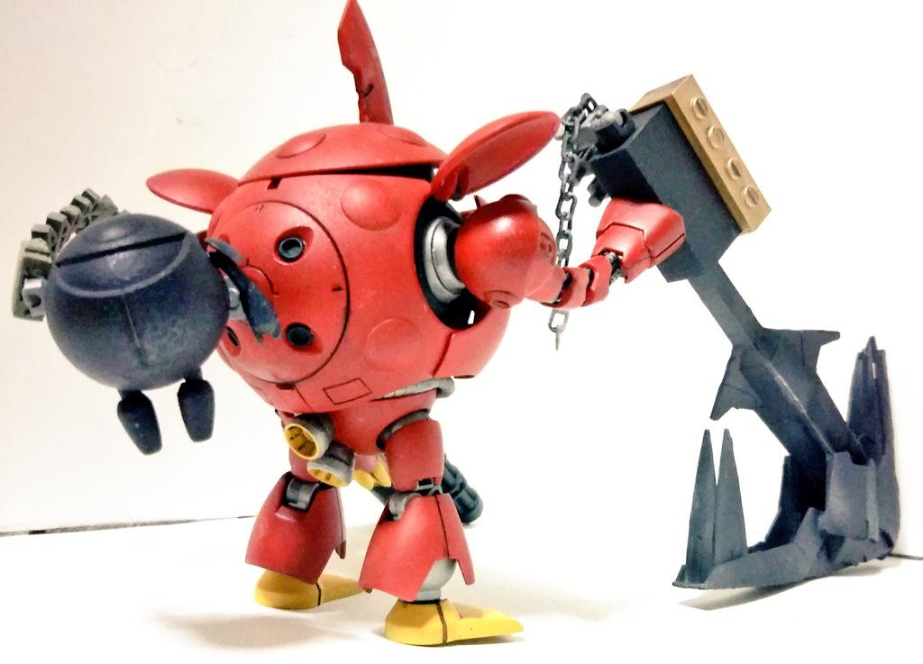 バックショットです。プチカプルも溶きパテを塗りたくって鋳造風にしてみました。本体との接続はGM/GMのシールドの接続パーツを使いました。