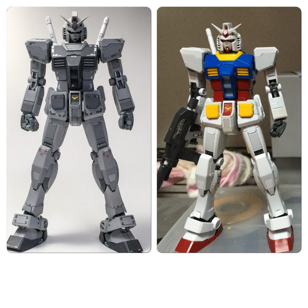 角度等違いますが、素組との比較です。
胴体、腰回りを細くしています。