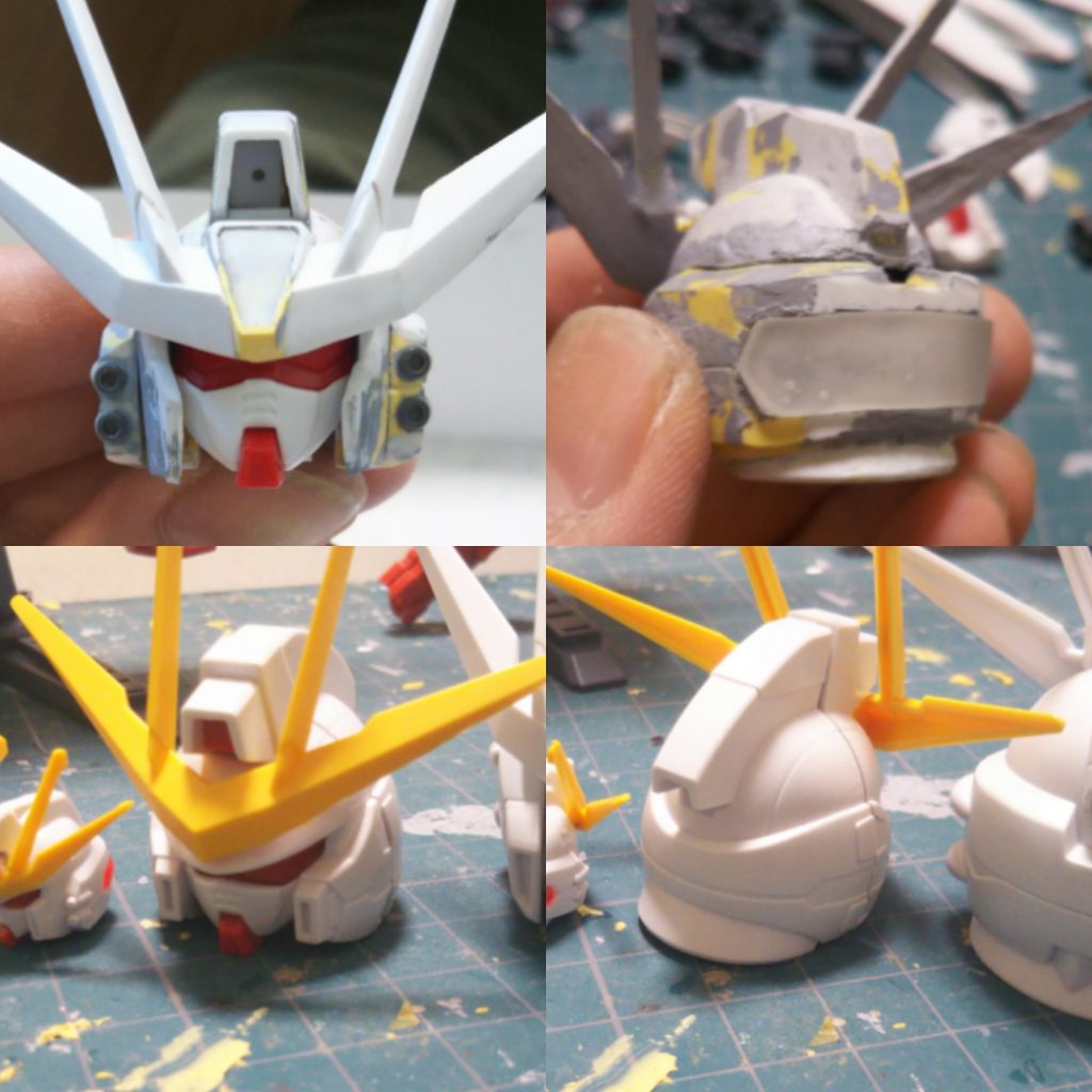 頭はトライバーニングをベースにプラ板やパテで形状変更
アンテナはSDビルストの物を加工しました
クリアパーツはダイソーのクリアレジンで作ってます