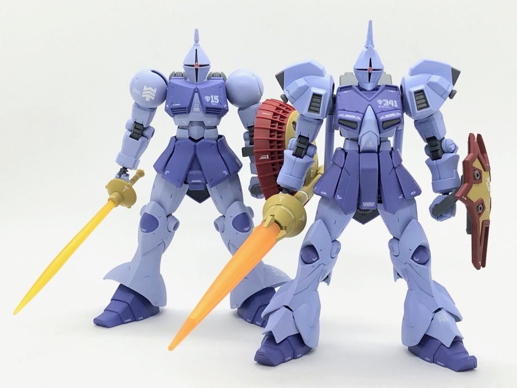 ２機の「全部違うけど意外と似てる感」が好きなので……。ノーマルなギャンは濃い青だけ塗った部分塗装。