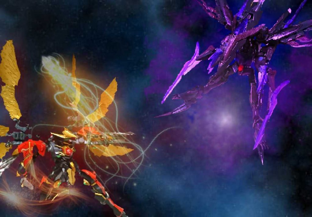 この画像はとある任務で傭兵部隊「アストラル」のグレイズレイヴ・オーバーフローと戦闘になった際発動したガルーダモードの姿を写したものである。
これは彼女の部下であるリリィ・マグノリアの機体の戦闘データに記録されていたもので、彼女いわくグレイズレイヴからは神々しい金色のオーラと強力な炎、フェネクスからは禍々しい程の紫紺のオーラと強力な冷気が発生しており、彼らの半径10km圏内には近づくことすら出来ない状態であったという。