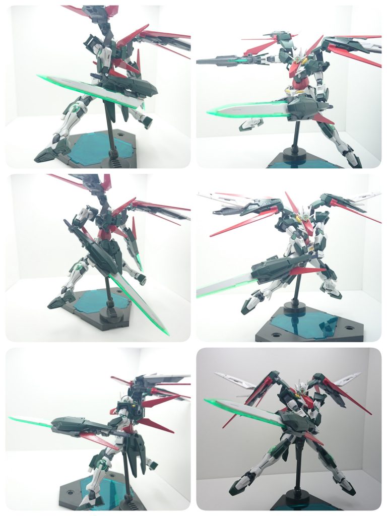 腰に装備されたGNバスターソードはGNソードのような折りたたみ式となっており、展開すると機体の全長を超える長さになる。