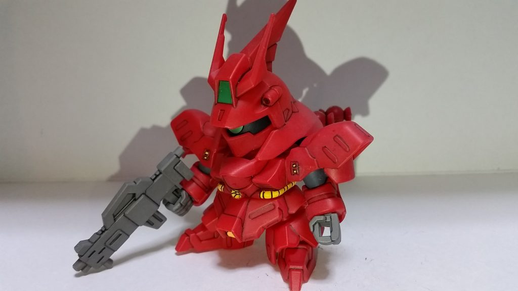 順にショックガンダム、SGガンダム、SGシャア専用ザク、SGニューガンダム、SGサザビーとなります。それぞれがお菓子状の武器を持っており、製作者（私）の好みに合わせた味の色にしています。