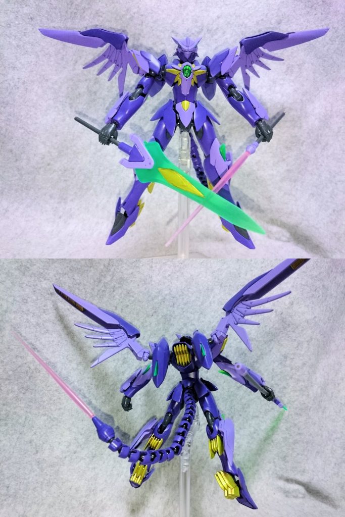 槍は石突からビーム刃が出せて、真ん中で分割できます
尻尾は先端がビームサーベルとビームバルカンになります