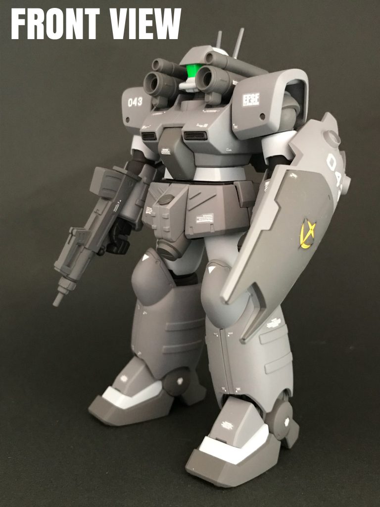 寒ジムと同じ兵装です。
ブルパップマシンガンは元々のモノですが
シールドはジムコマやジムカス系タイプの
モノを装着してます。（因みに装着方法は
マグネットです。）