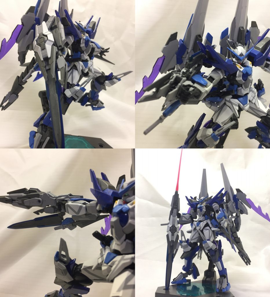 オリジナル武装のGNソード改は4つの形態を状況に合わせて使い分けることができます!
➀ ソード形態 ➁ 3連射式ライフル形態
➂ ロングライフル形態 ➃ランス形態