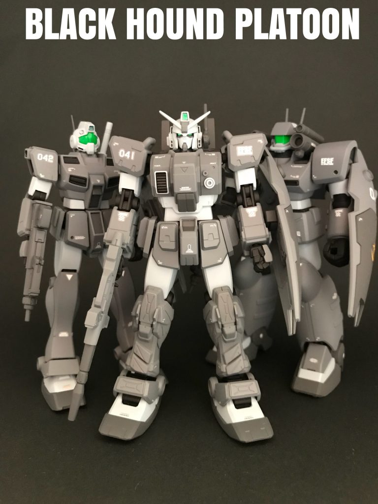 最後に我が第04部隊第一小隊の集合写真。
   ●041号機   陸ガン カスタム
   ●042号機   寒ジム
   ●043号機   量産型キャノン