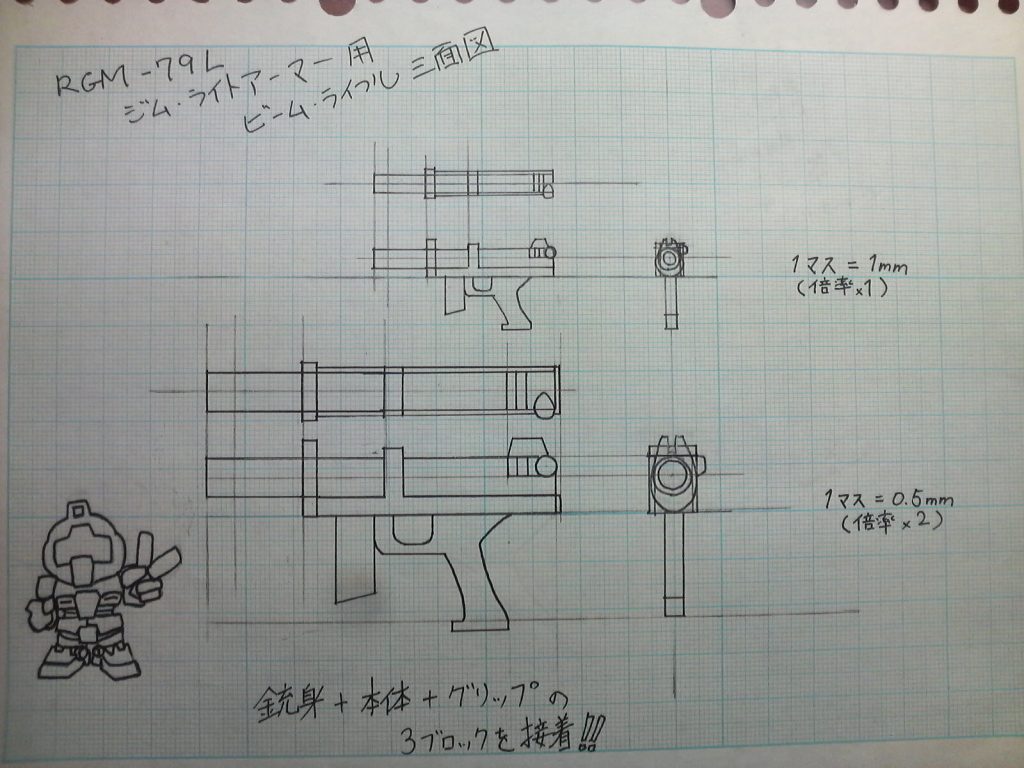 ビームライフルの設計図。
ズブの素人が書いたのでご了承ください。