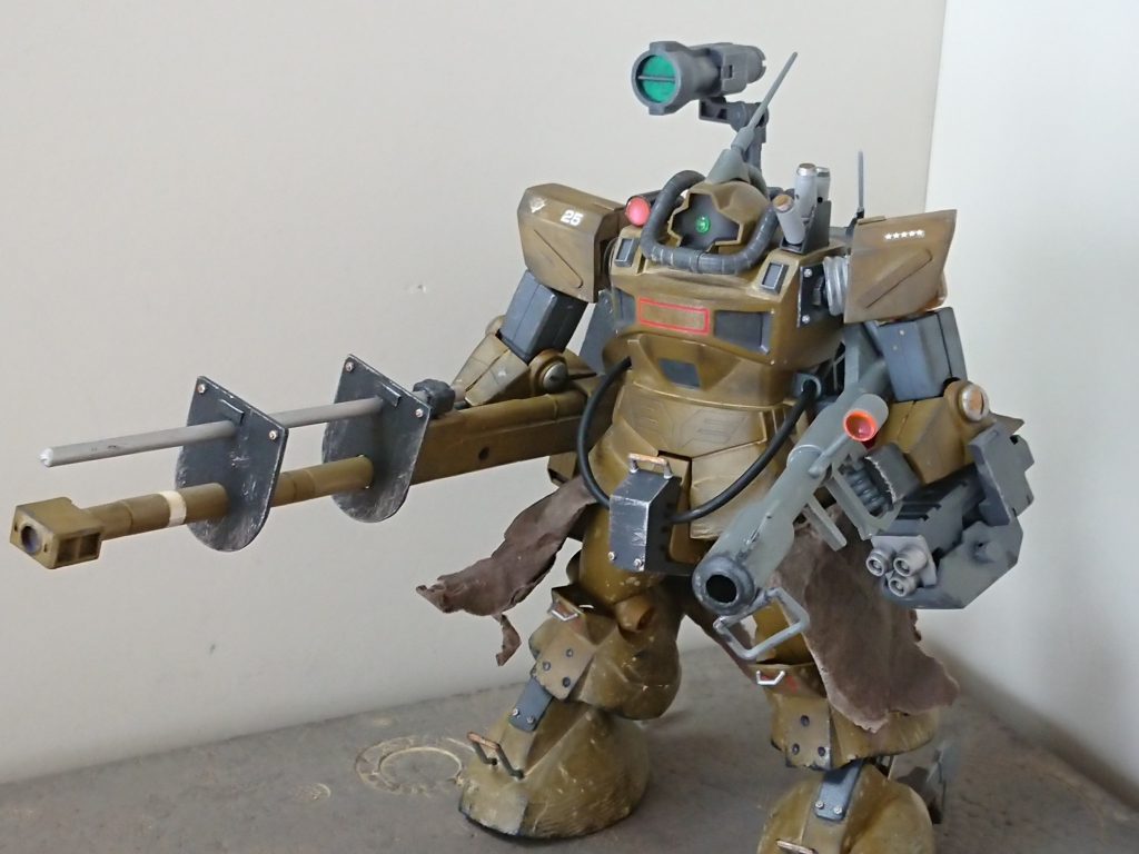 一年戦争中期に製作された試作火器の試運転のためにプロトタイプドム系をベースに製作された機体で、当初は専用バックパックに接続されたキャノンタイプとして運用されていたが満足なデータが得られずに終戦を迎えた。戦後に残党軍によって運用されたが、命中精度に不安がある点が浮き彫りになり、大幅な現地改修の結果現在の形となった。