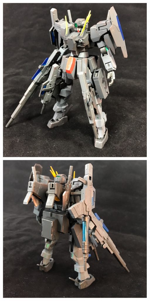 ## [GN-006/SA-Th ケルディムサーガ・スロウンズ]
イノベイドとの最終決戦後、大破していたケルディムガンダムを改修したケルディムガンダムサーガに大型クラビカルアンテナを増設し、スロウンズシステムに対応させた機体。主動力としてGNコンデンサが搭載されている。