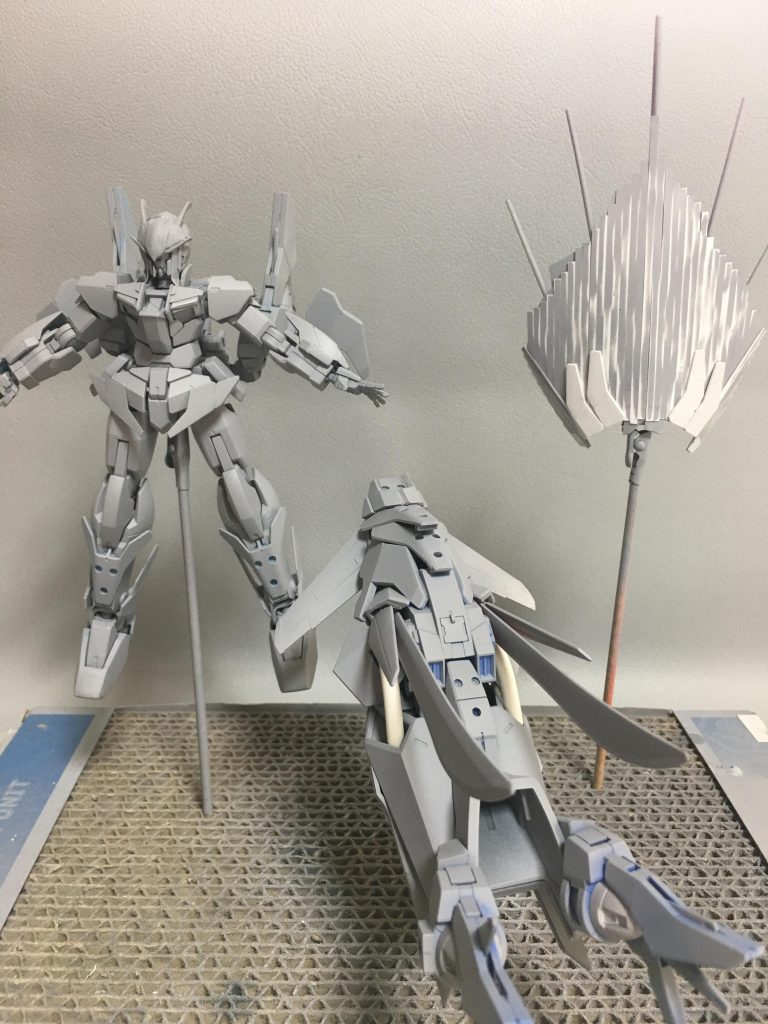 熊手？！　サフチェックしたとこ　脚がムチムチしててエロい・・ スカイとハイヤーザン2機分のキットに手持ちのジャンクでなんとか形にしました＼(^o^)／