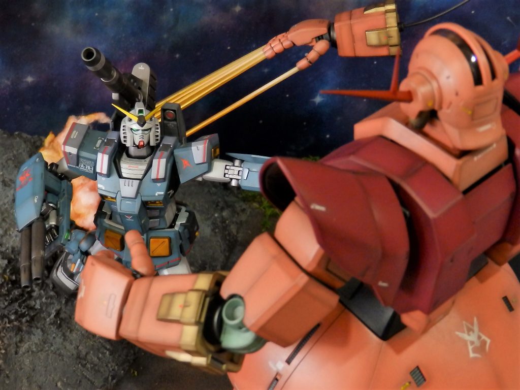 シャア専用パーフェクトジオングとの対決も、この通り！
GBWC2018には、このジオラマで参戦中。