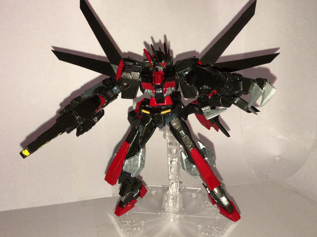 アームド・ウエポン［GNクロー］
アームド・アーマーVNをイメージして作成。
アニメを見た感じダブルオースカイのスカイブレイザーにパルマフィオキーナっぽい銃口があったのでその機能もつけてみました。
以下設定
クロー部分にはGNソードと同様の機能を持ち武装の中央には銃口がありクローで捕まえた敵をゼロ距離から撃ち抜くことが可能。
デスティニーの「パルマフィオキーナ」と同様射程が短いが高い威力を持つただしクローを運用する関係上邪魔になるためディスティニーにあった短距離ビームソードの機能はオミット