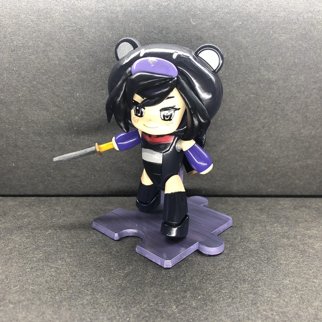 「ニンジャと言えば刀!」といわれたので、設定にはないですがニンジャ刀装備です。腰のリボンのダボに箱組みのサヤをつけてあります。