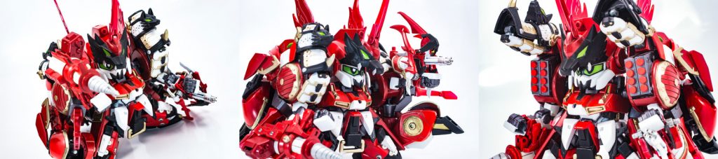 左から爆星削石機(バスタードリル)、回転機関砲、爆空弾。
爆星削石機は爆流の武装を模したもの。回転機関砲は近接戦を考慮し手首内臓から外付けへ変更し、以前は金剛鋼丸時に踵にあった爆空弾も使いやすさを踏まえ肩に移動。