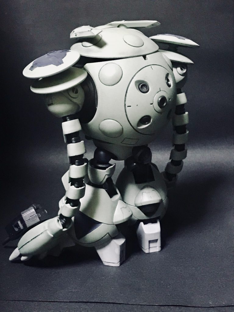 GBNでは珍しい部類の、サポート寄りの機能を主としたカプルベースの改造機。見た目の改造こそオリジナル機との変更は少ないが、ミッションエリアの端から端まで、それこそ地形情報はおろか、活動する機体の一機一機の動作音に至るまで、正確に情報把握ができる強力な索敵能力とセンサー系をその腹部に内蔵している。
武装は、艦船モデルから流用した実弾兵器の速射砲、そして円盤型特殊複合兵器を装備している。