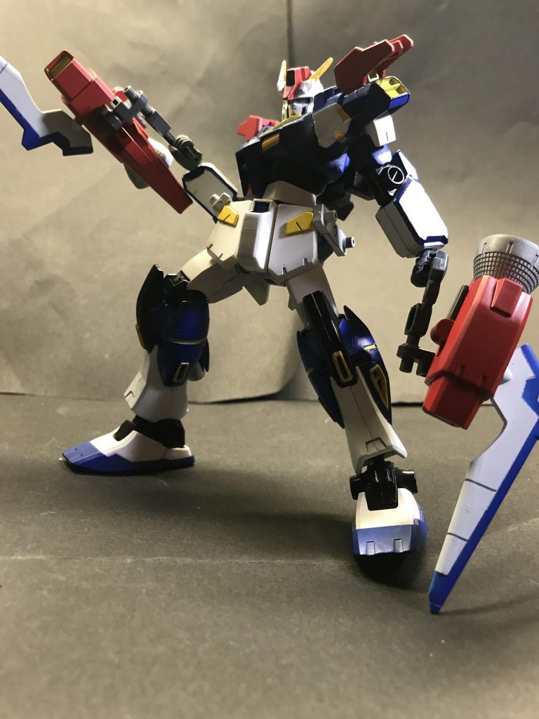 B-フェーズ。ボクサータイプなど格闘主体の機体を参考に作られた装備。ジムタイプ時から続く格闘、機動力強化のゴールの１つ。
ーーーBCメガライドランチャーとポータントフライヤーのパーツで出来ています。