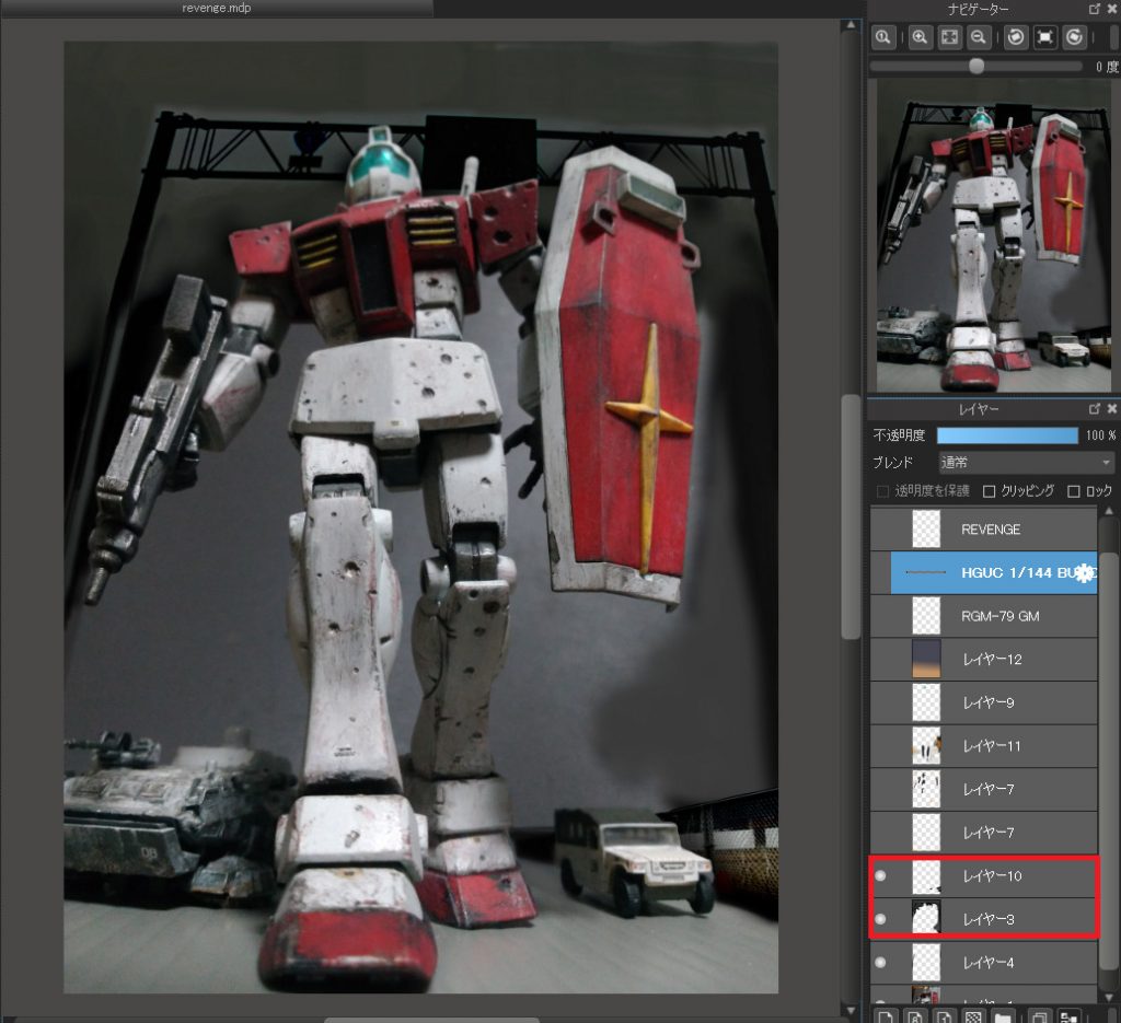 medibangpaintという普段同人誌を描いているソフトでやっています。まず背景を塗りつぶして、昔撮った建設現場のフェンスと高速道路の柱などの風景写真をコラージュしつつ……