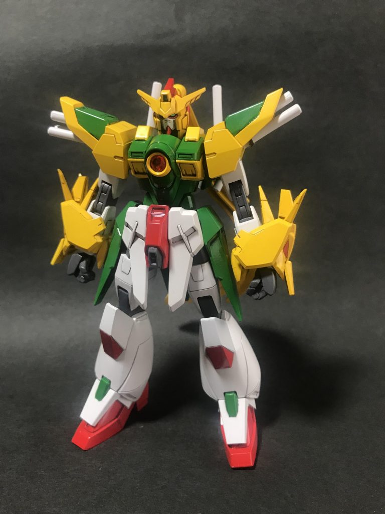 正面から。一番手間とお金がかかったのは腕ですね笑 ウイングゼロ、アメイジングストフリ、フェニーチェリナーシタなどなど。