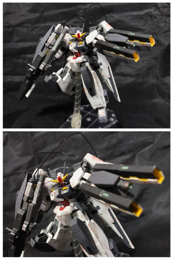 ## [GNツインカノン]
高威力だが近距離での取り回しが悪く連射も効かないGNイフリートカノンを補うための補助装備。
1射あたりの威力や射程はGNイフリートカノンに及ばないものの、このサイズの携行武装としては高威力であり、その取り回しの良さ、連射性により高いDPSを誇る。

ZZガンダムのツインビームライフルをイメージして制作されている。