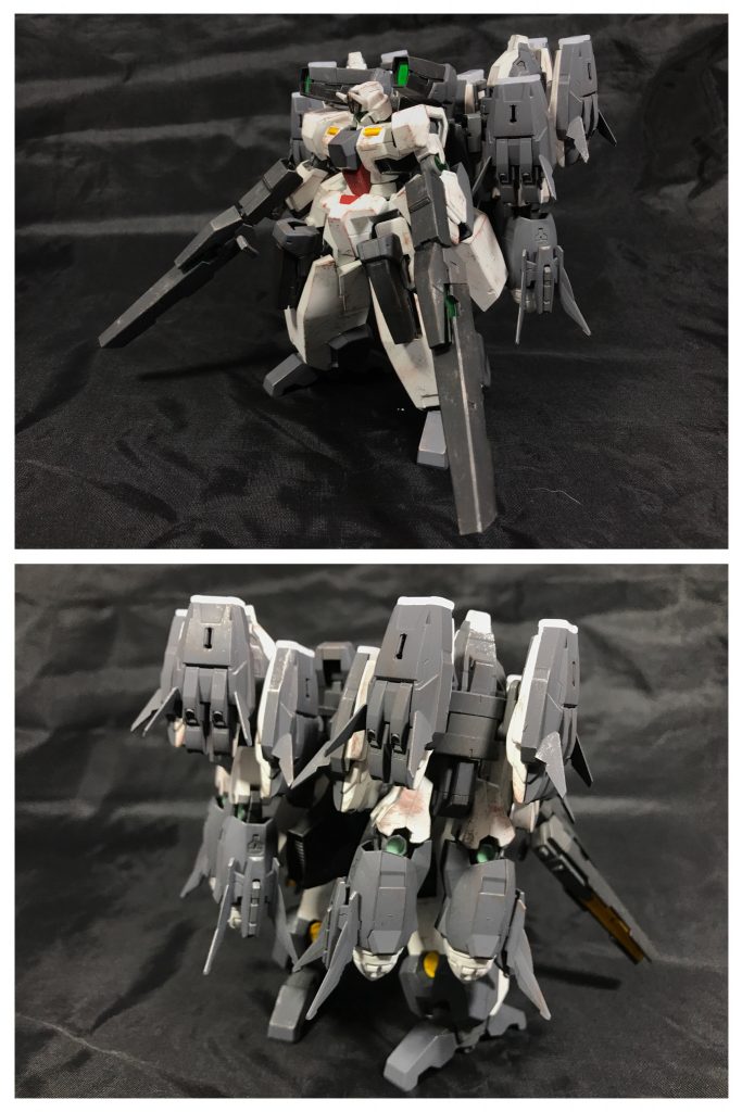 ## [GN-1001D Sera・Dunyazad(セラ・ドニアザート)]
アミュティスの必殺技により召喚される支援機。
召喚される機体とはいえ、シャフリヤールの手により制作された機体であるため基本性能は高い。

ベースにはシェヘラザード、アミュティスと同様にセラヴィーガンダムを使用しているが、ラファエルガンダム ドミニオンズの支援機セラとセラヴィーガンダムGNHW/3Gをモチーフにしている。

背部にはセラフィムを装備しているが、本機のセラフィムはあくまで本機のバックパックとして装備されているため、分離合体機能がオミットされている。

なお、本機は無人機として制作されているが、スキャンしGBNにおける乗機として使用することも可能である。

本機の名称、ドニアザードはシェヘラザードの最愛の妹からとられている。