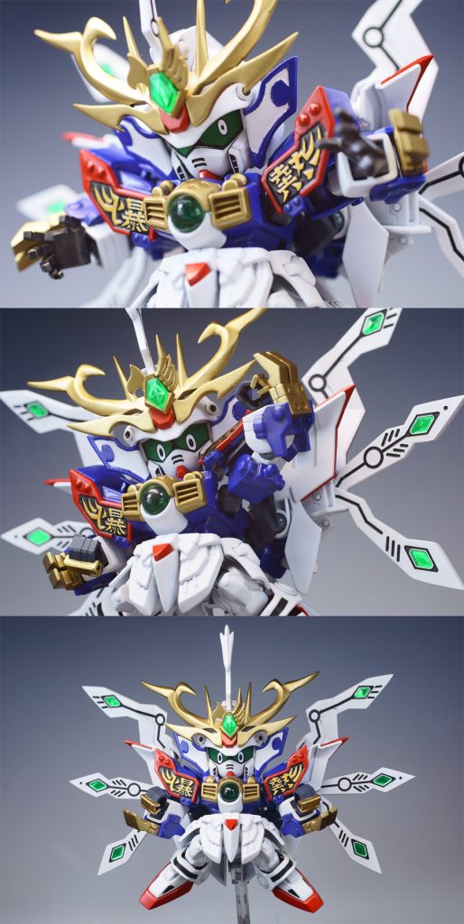 爆熱の陣!!アニメのバンクのような演出に惚れて作り始めました。
鶏冠?は旧BB戦士のものを使用しパテで形状を調整しています。