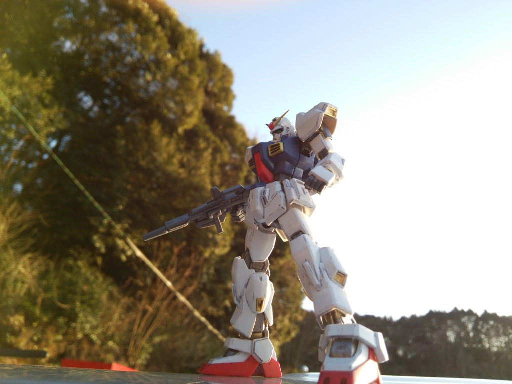 斜め下から撮影。
太陽を機体背面に合わせることで、カッコよさを目指しました。