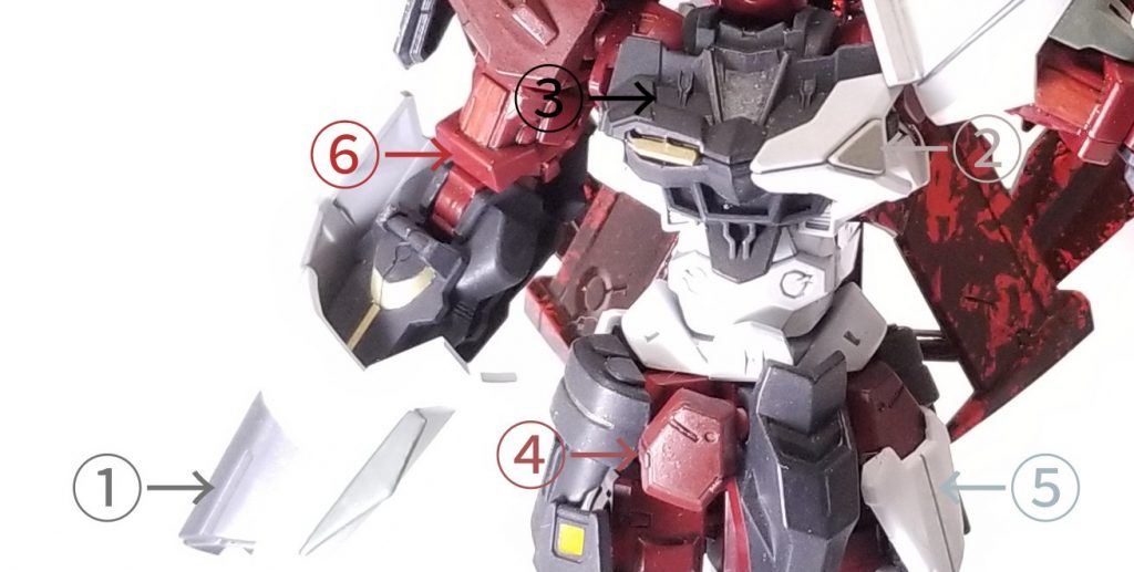 ラッカーカラー編
①mc13ステンレス②ガルグレー+ニュートラルグレー③ミッドナイトブルー+ブラック+スモークグレー④モンザレッド+ブラック+艦底色
⑤ホワイト+エアクラフトグレー
⑥ハーマンレッド+ワインレッド+色の源マゼンタ
※比率はテキトーです。